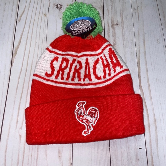 SRIRACHA SAUCE LOGO RED WINTER CAP BEANIE WITH POM POM BALL KNIT NWT - Picture 2 of 8